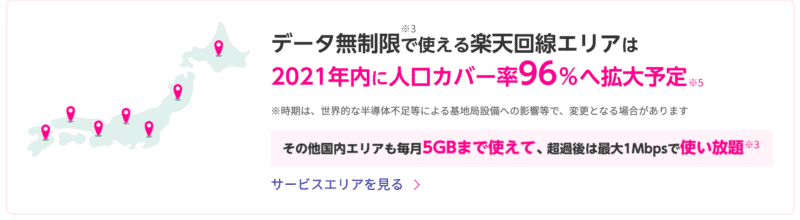 楽天モバイルエリア拡大宣言画面