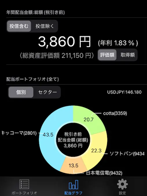 配当管理アプリ年間配当金額202408時点